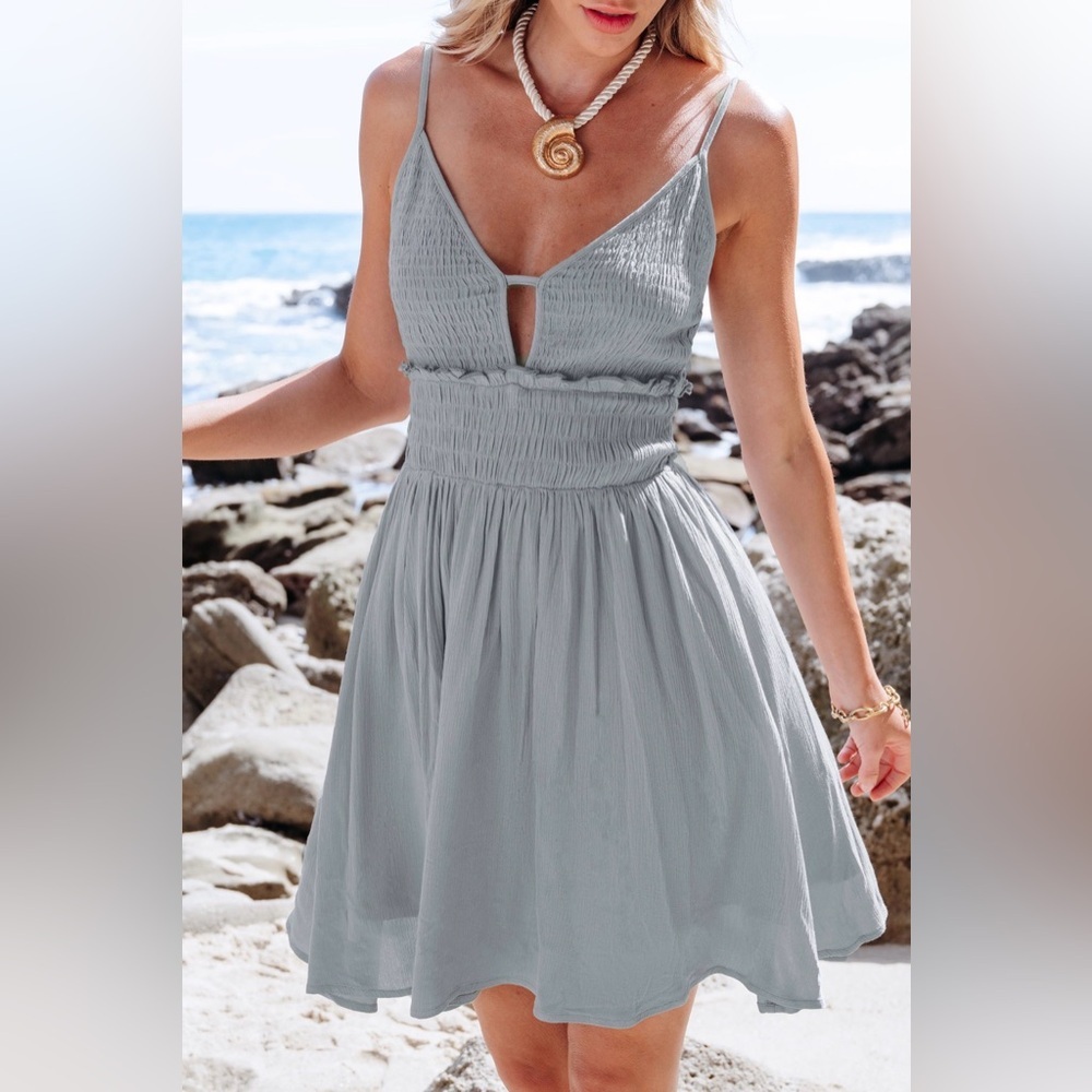 CUPSHE Woman’s Charcoal Smocked Mini Dress, Size L, NWT